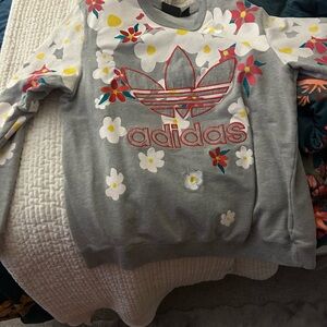 Adidas Gray Sweatshirt with Red and White Floral Design